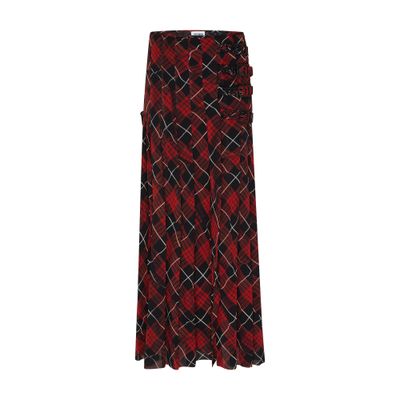 Jean Paul Gaultier Pleated mesh long skirt printed Distorted Tartan