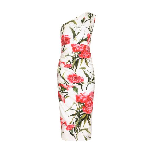 Dolce & Gabbana Carnation-print poplin one-shoulder dress