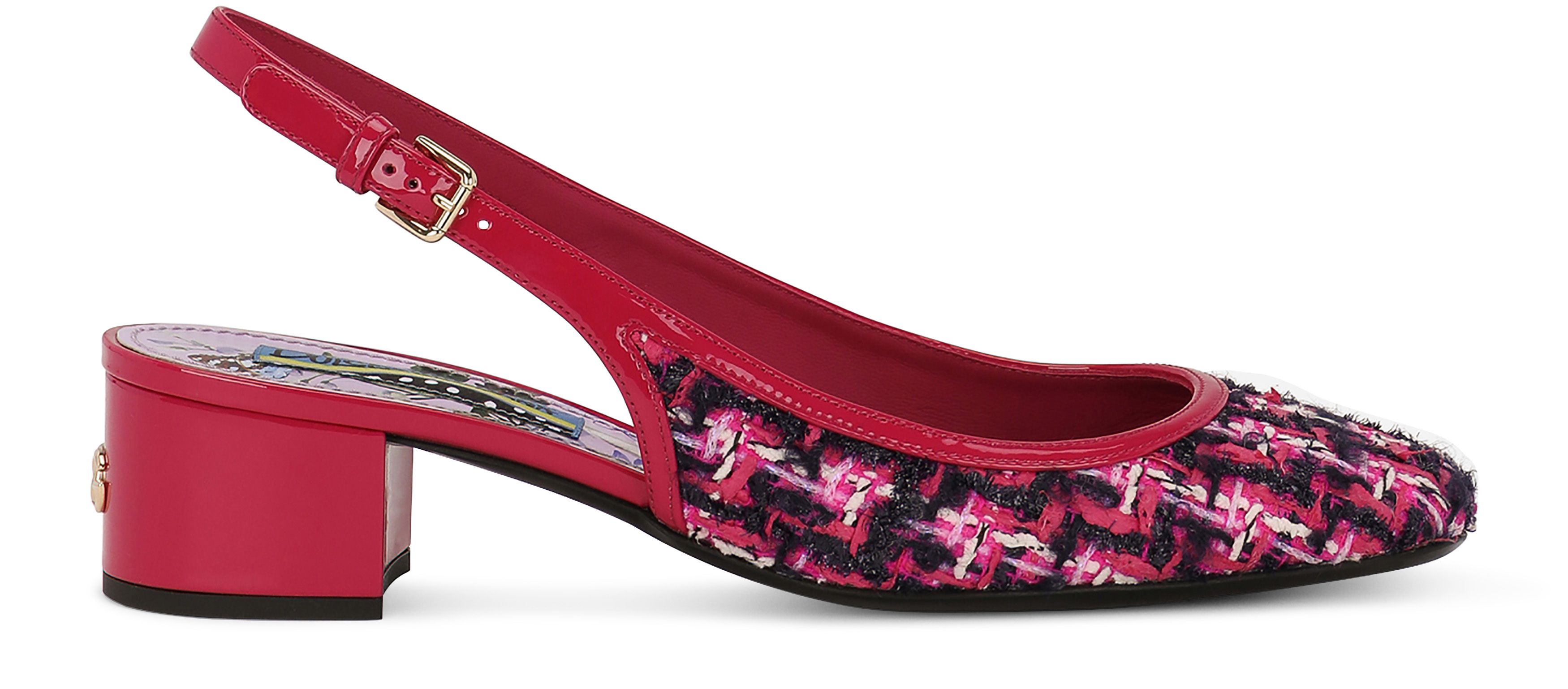 Dolce & Gabbana Patent leather and tweed slingbacks with DG logo