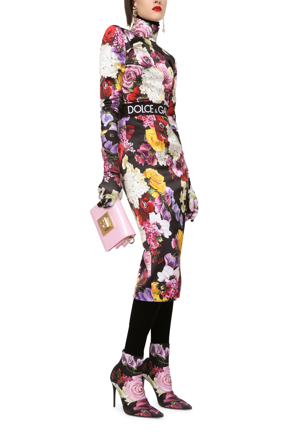 Dolce & Gabbana Satin turtleneck top with hydrangea and floral print