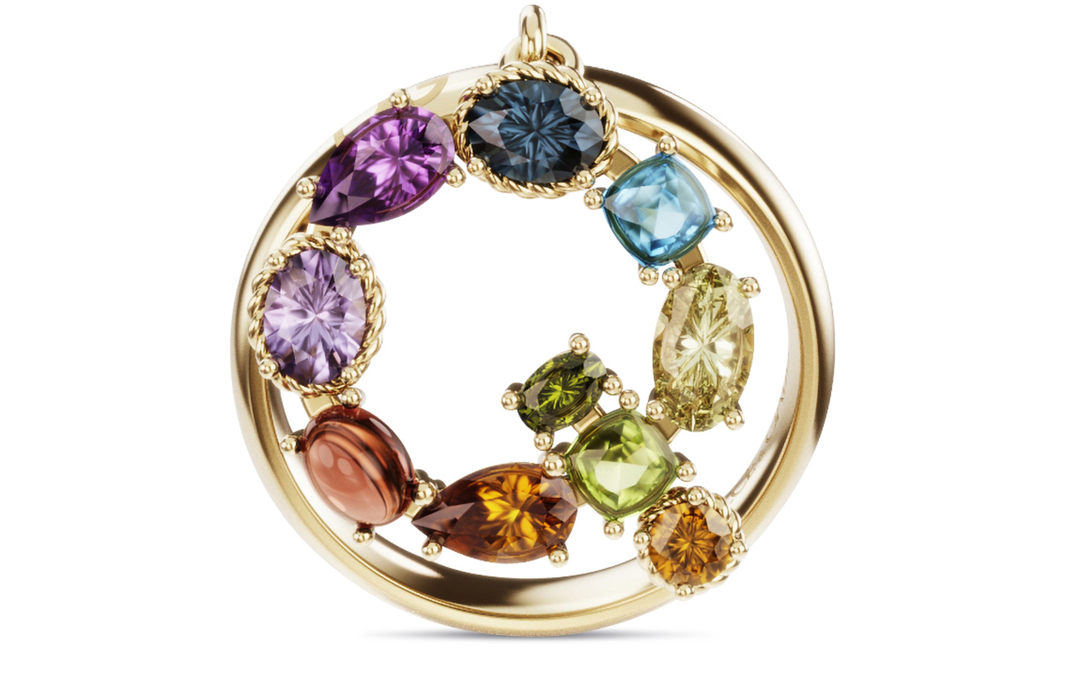 Dolce & Gabbana Rainbow alphabet Q ring in yellow gold with multicolor fine gems