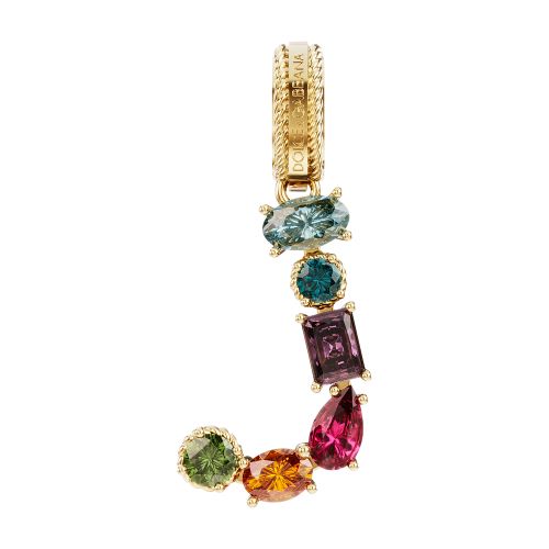 Dolce & Gabbana Rainbow alphabet J 18 kt yellow gold charm with multicolor fine gems