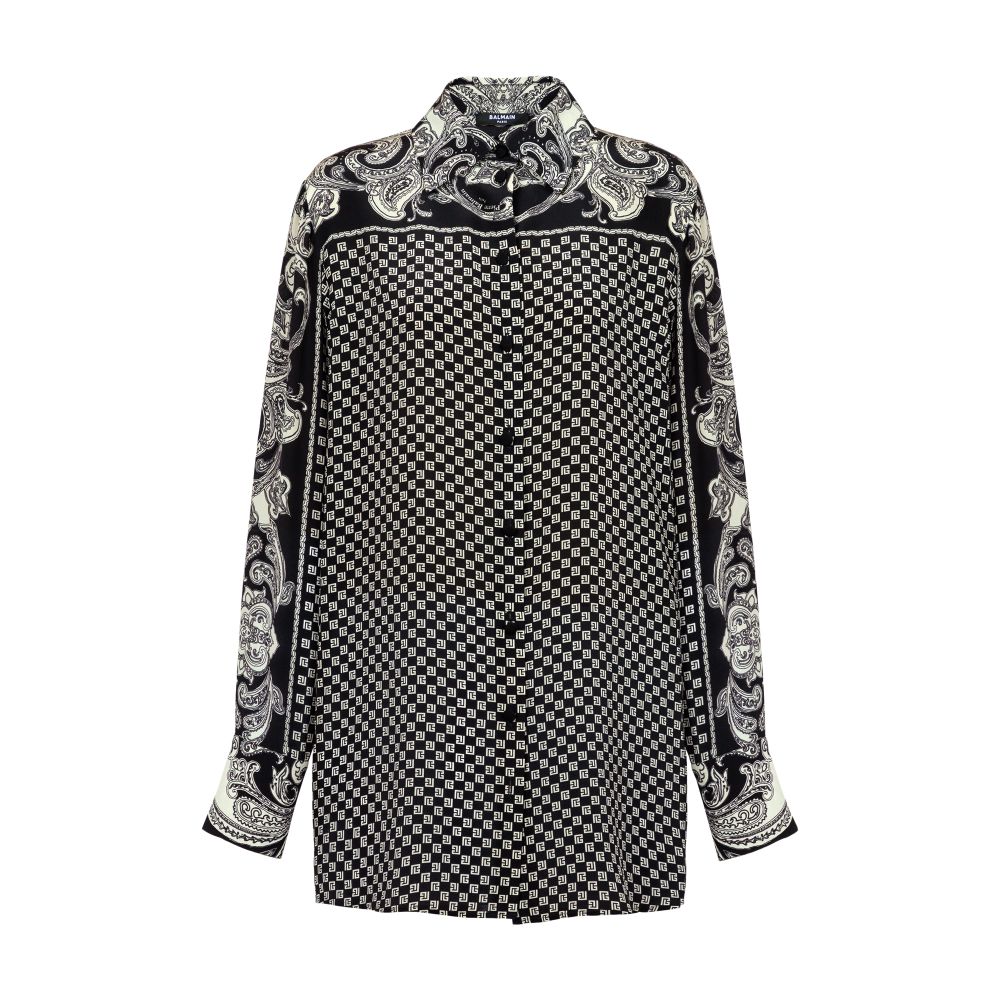 Balmain Paisley print and mini monogram silk shirt