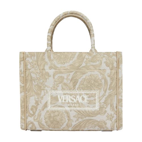 Versace Embroidered Jacquard Barocco and Calf Leather Medium Tote