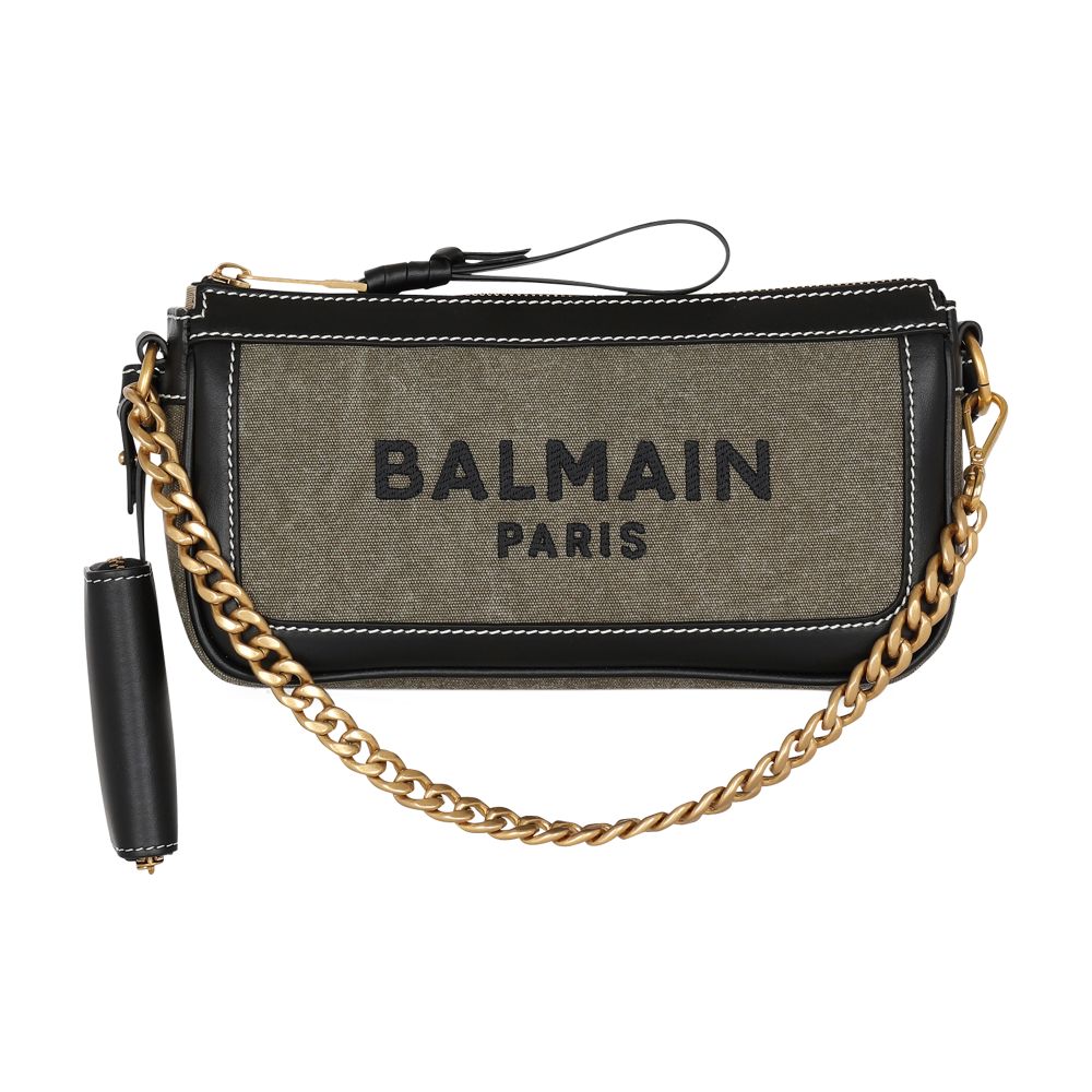 Balmain B-Army canvas clutch bag with leather inserts