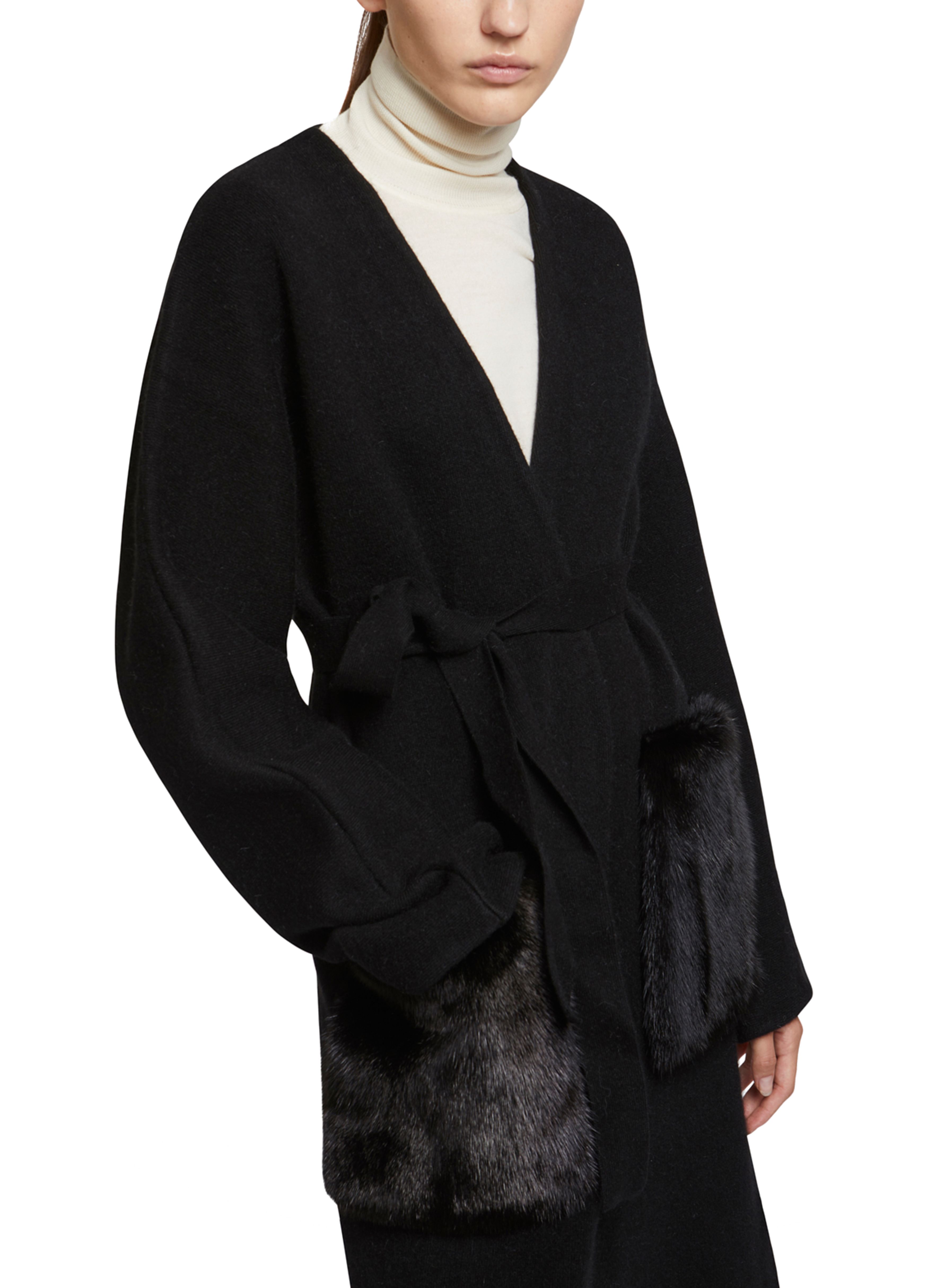 Yves Salomon Long knitted cardigan with mink overpockets