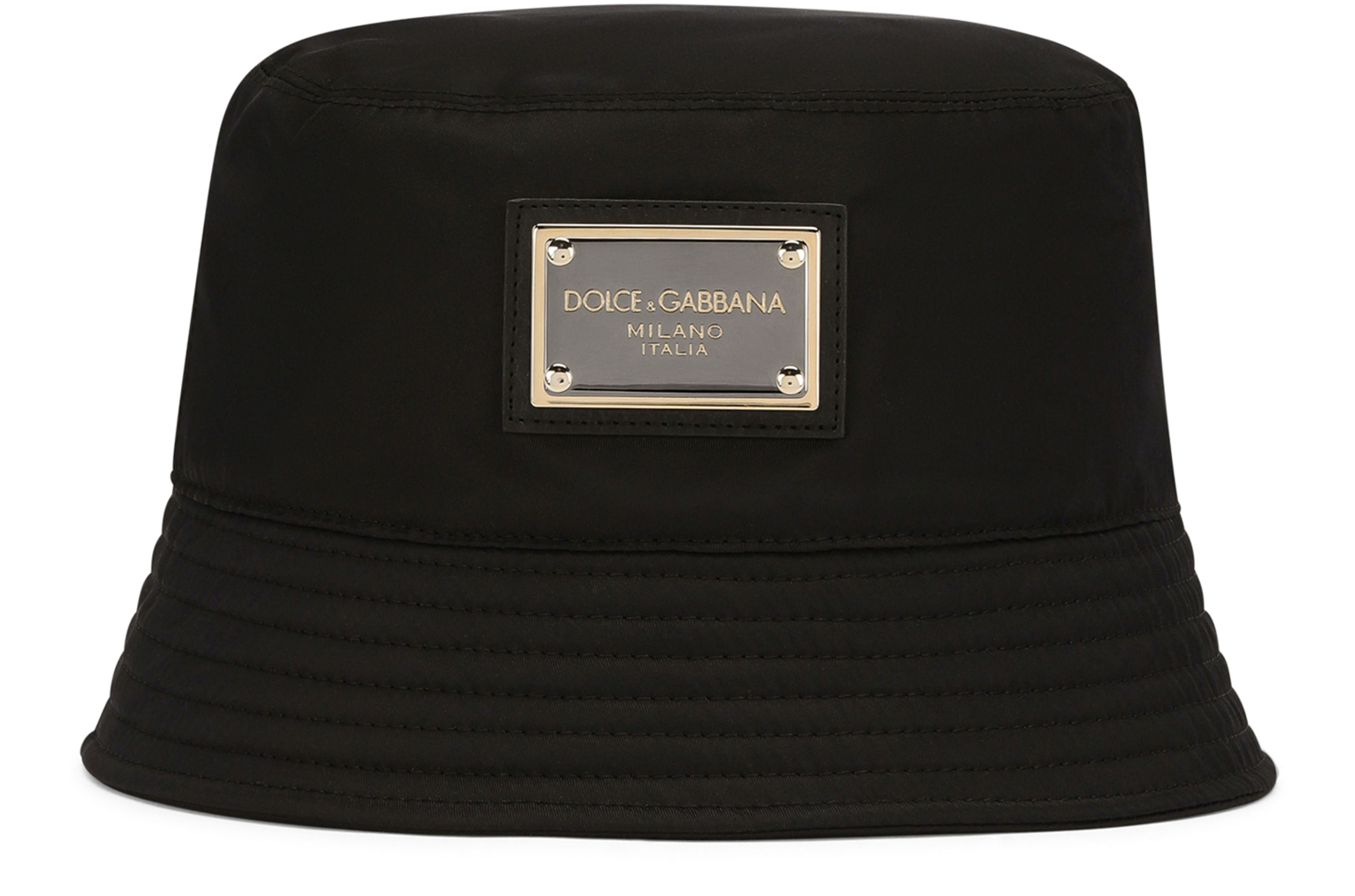 Dolce & Gabbana Nylon bucket hat with branded plate