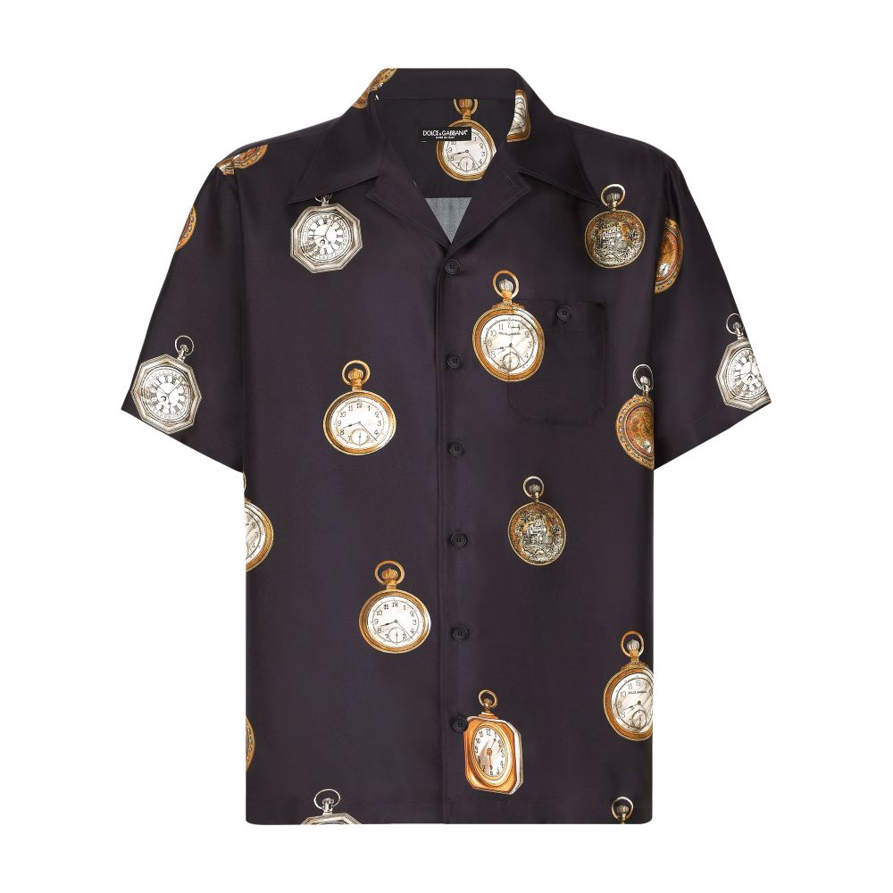 Dolce & Gabbana Watch print silk twill Hawaiian shirt