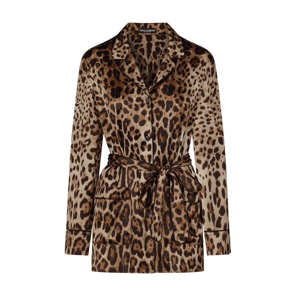 Dolce & Gabbana Leopard-print satin pajama shirt with belt