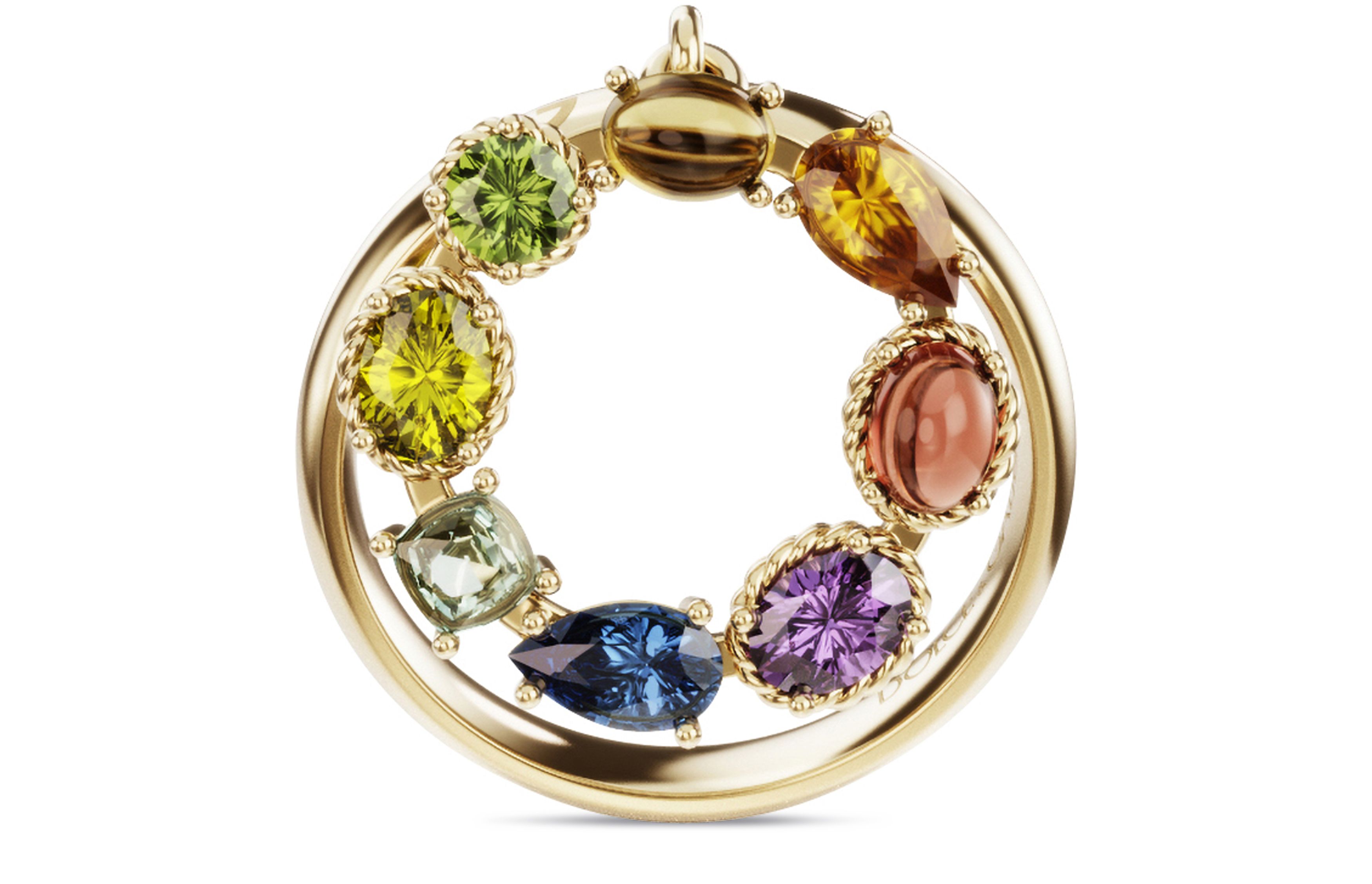 Dolce & Gabbana Rainbow alphabet O ring in yellow gold with multicolor fine gems