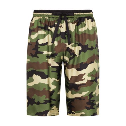 Dolce & Gabbana Silk shorts with camouflage print and patch