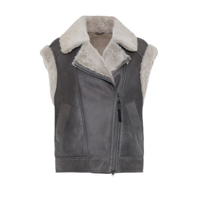 Brunello Cucinelli Sleeveless sheepskin biker jacket