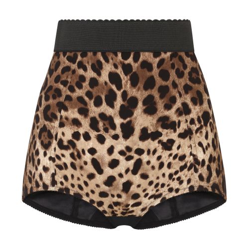 Dolce & Gabbana High-waisted charmeuse panties with leopard print