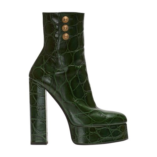 Balmain Brown crocodile effect leather boots