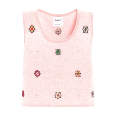 Barrie Sleeveless crop top in cashmere and cotton with floral motif