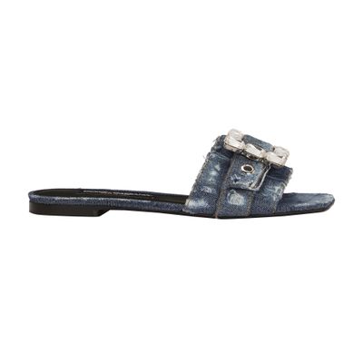 Dolce & Gabbana Patchwork denim slides with rhinestone buckle