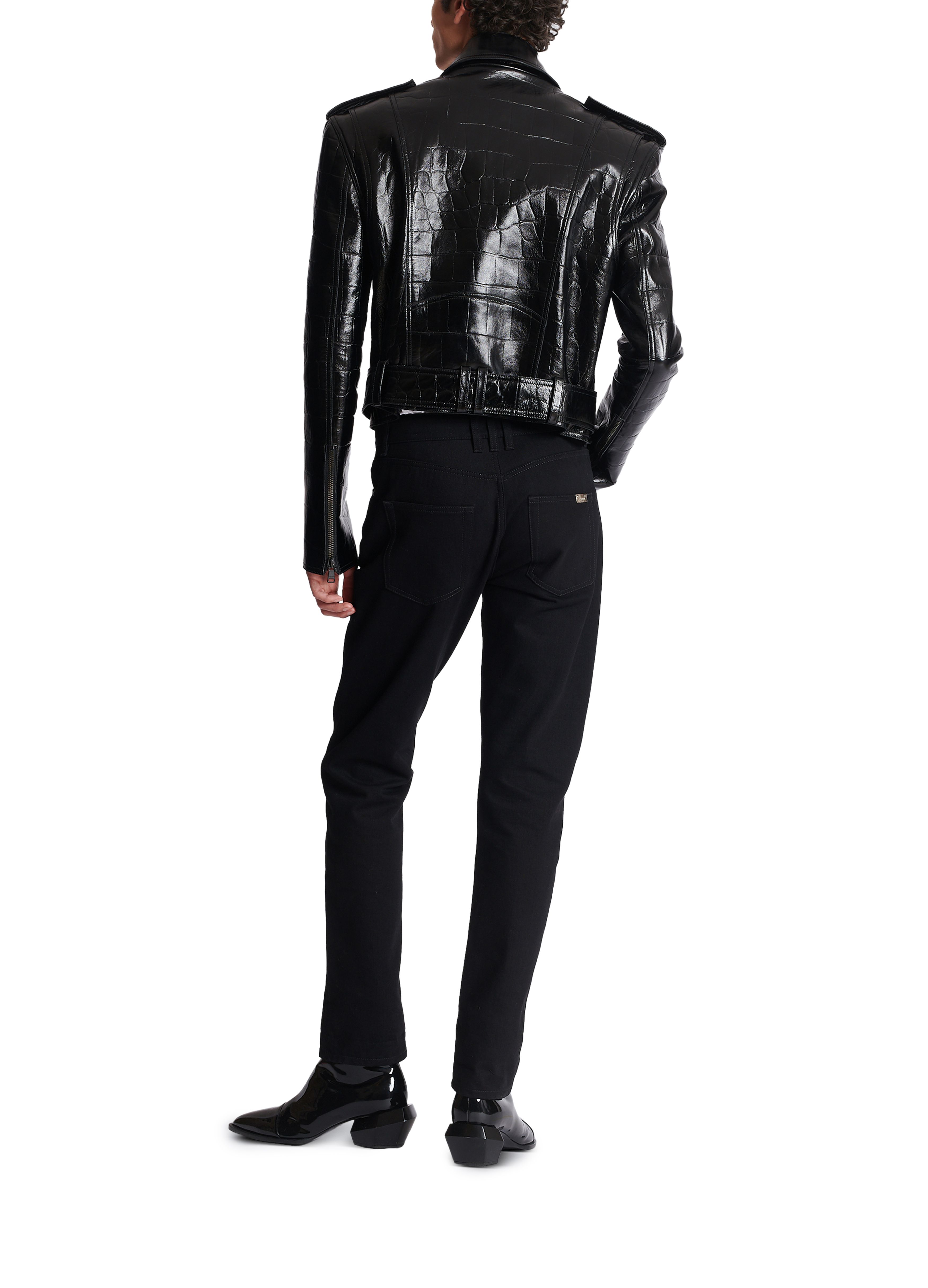 Balmain Crocodile-Effect Leather Biker Jacket