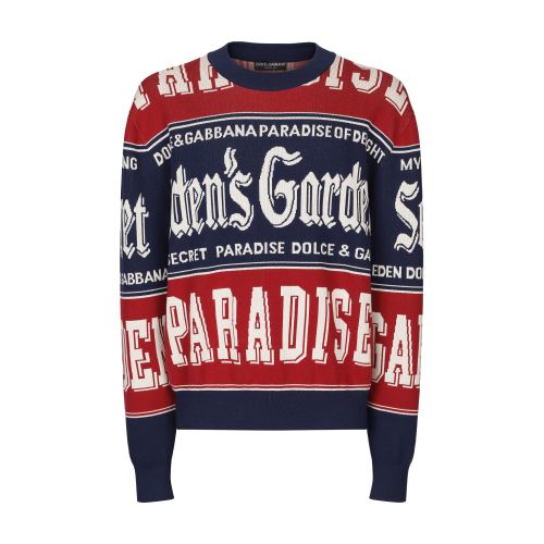 Dolce & Gabbana Round-neck cotton jacquard sweater with lettering