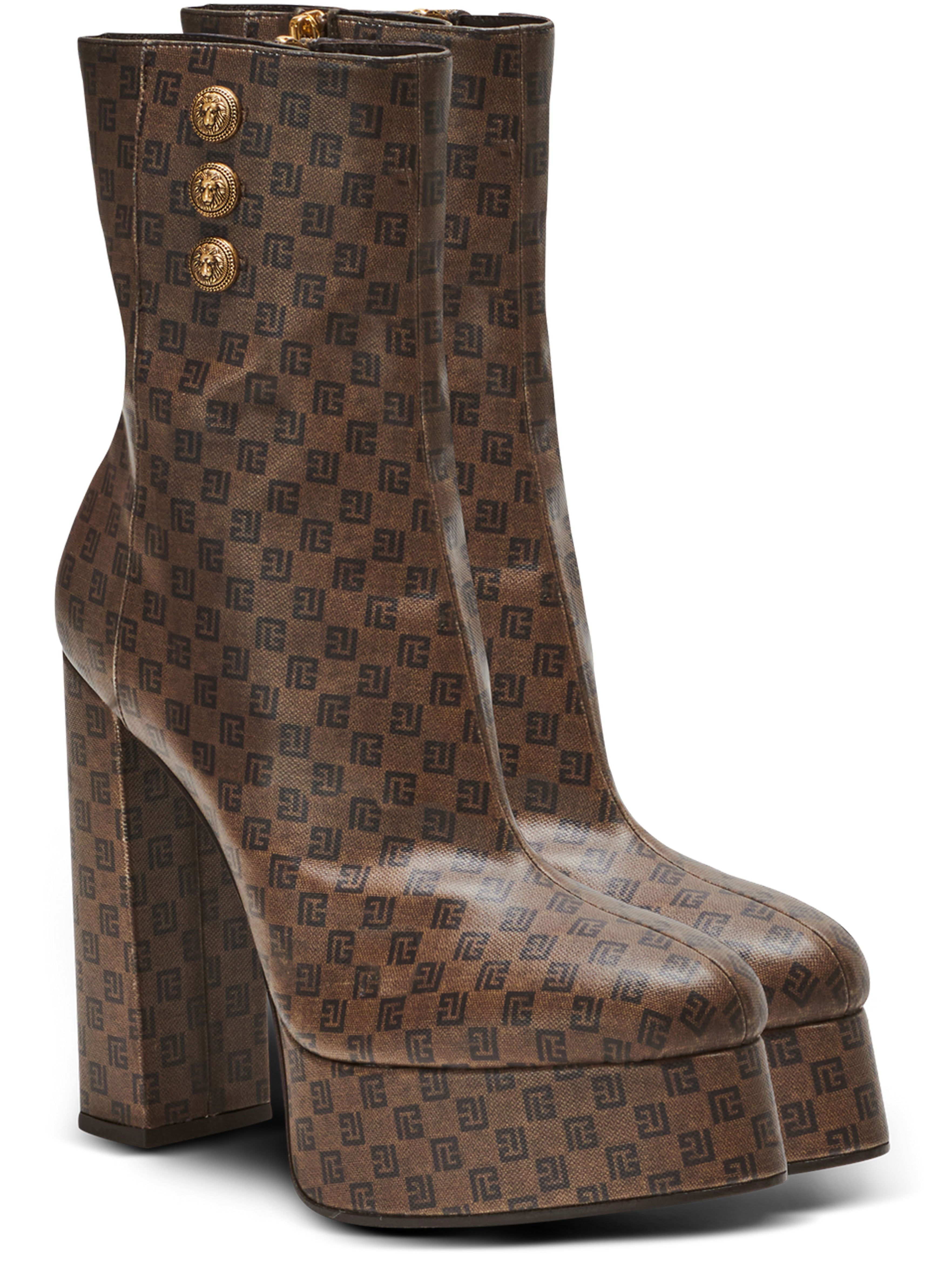 Balmain Mini Monogram Brune ankle boots