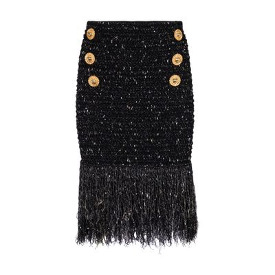 Balmain Fringed lurex tweed skirt