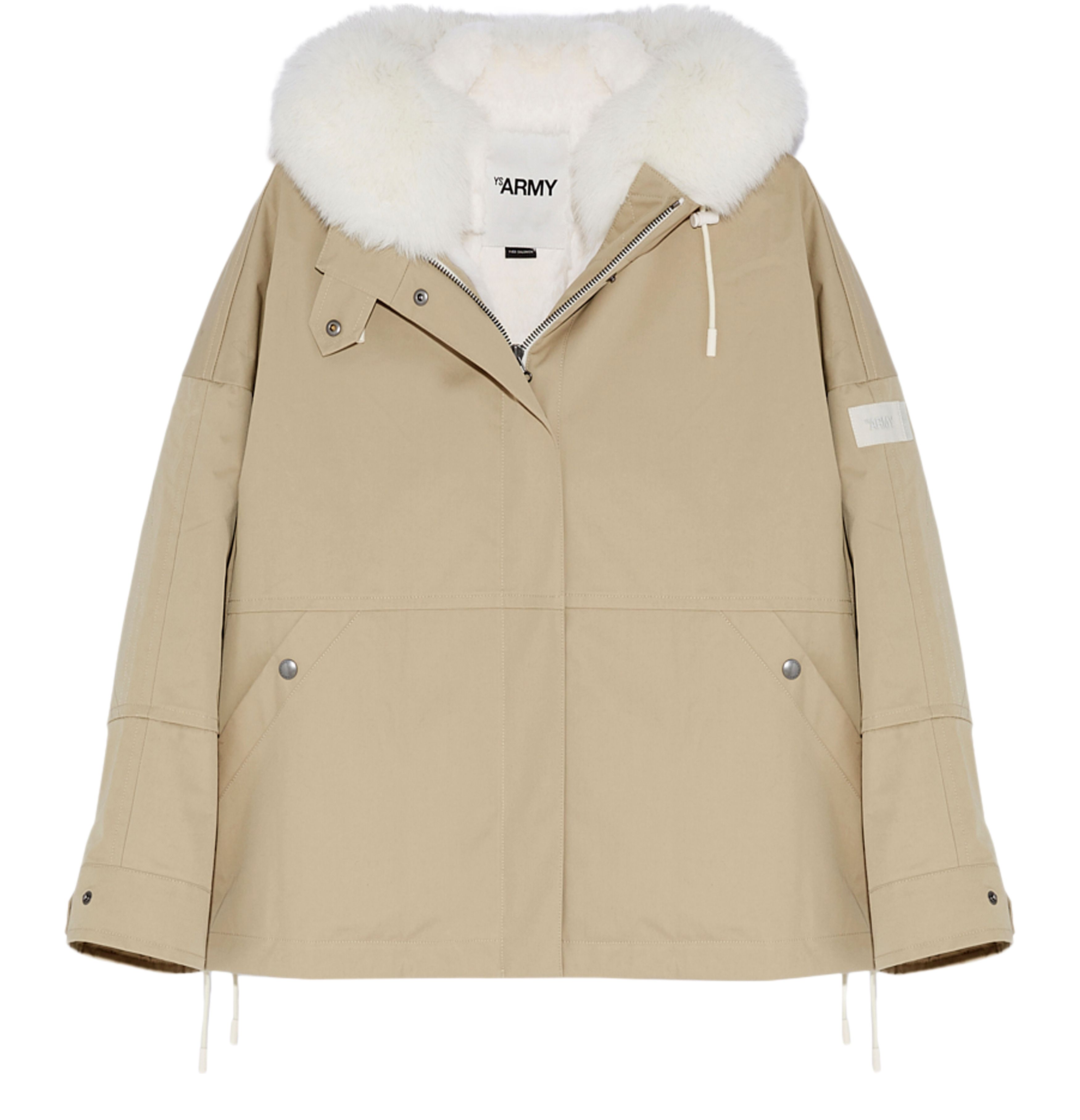 Yves Salomon Waterproof box-cut parka made from a waterproof fabric with fox and rabbit fur trim
