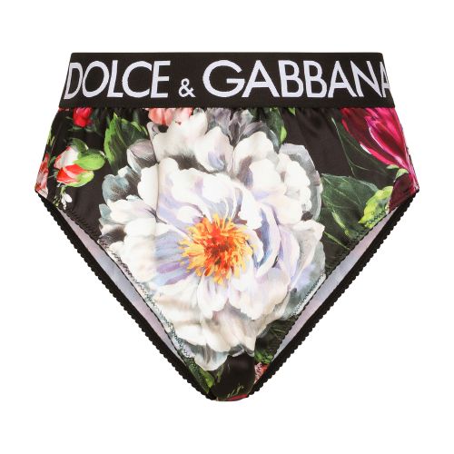 Dolce & Gabbana High-waisted satin briefs with pictorial floral print