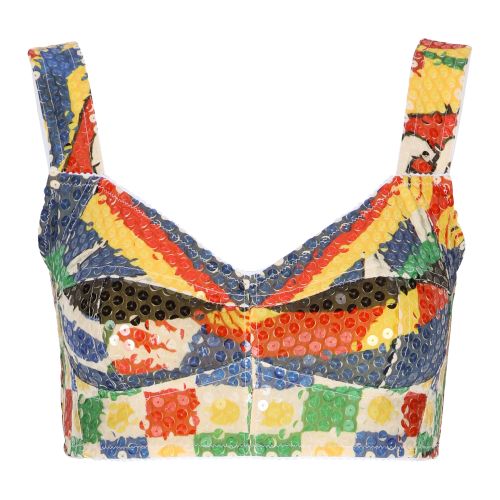 Dolce & Gabbana Bustier Top in Carretto Pattern Sequins