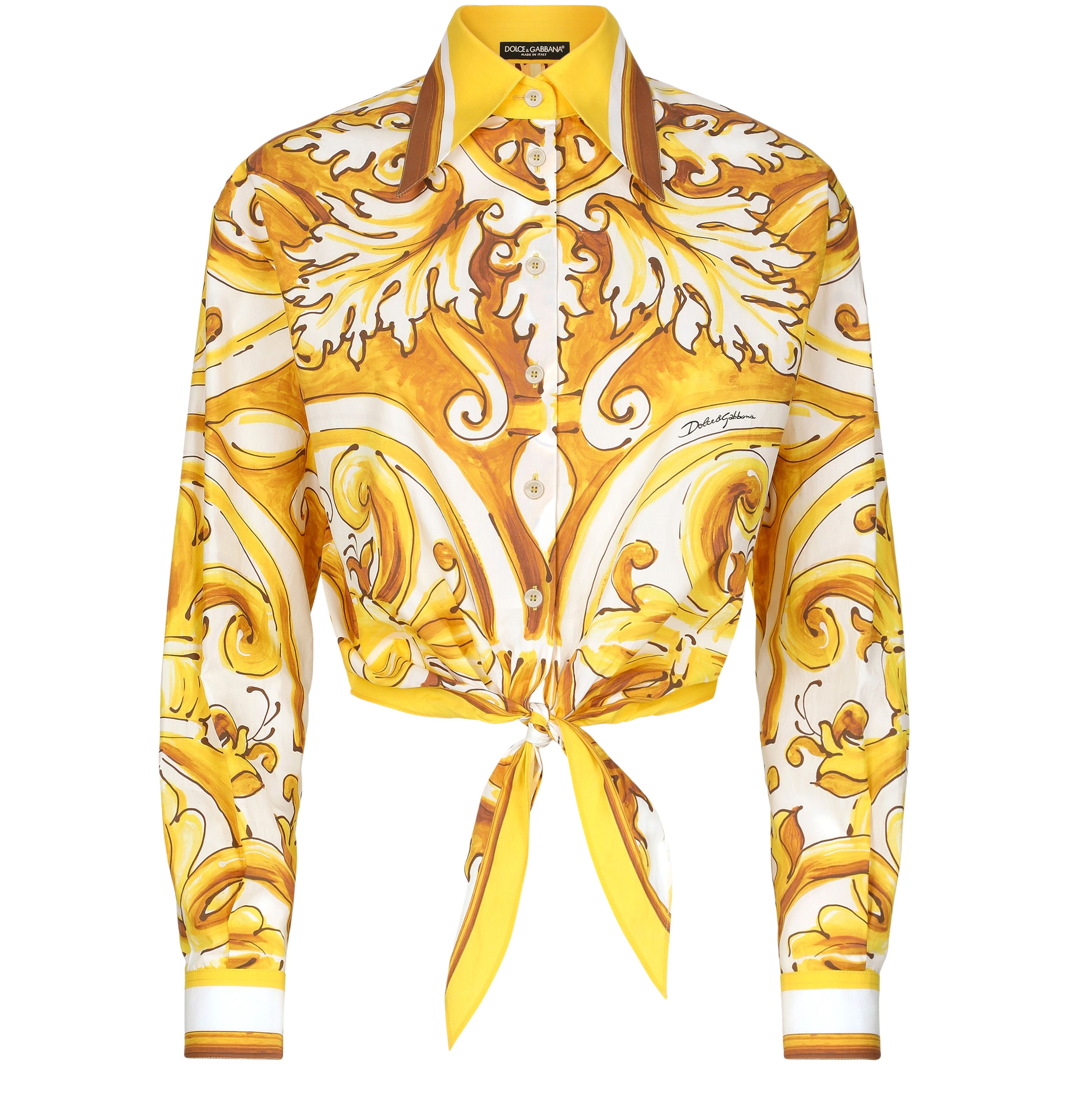 Dolce & Gabbana Majolica cropped cotton poplin shirt