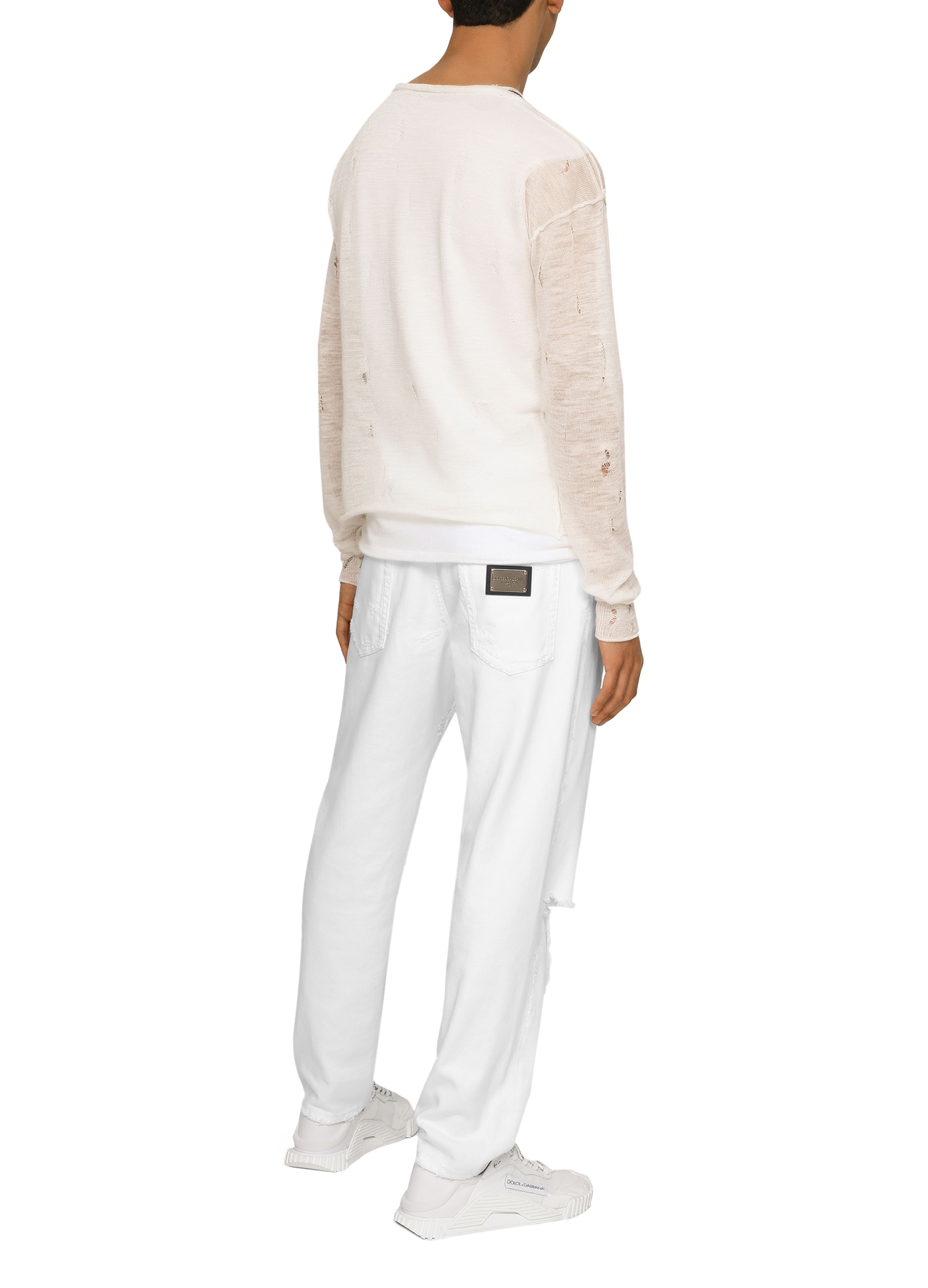 Dolce & Gabbana Technical Linen Sweater with Distressed Details