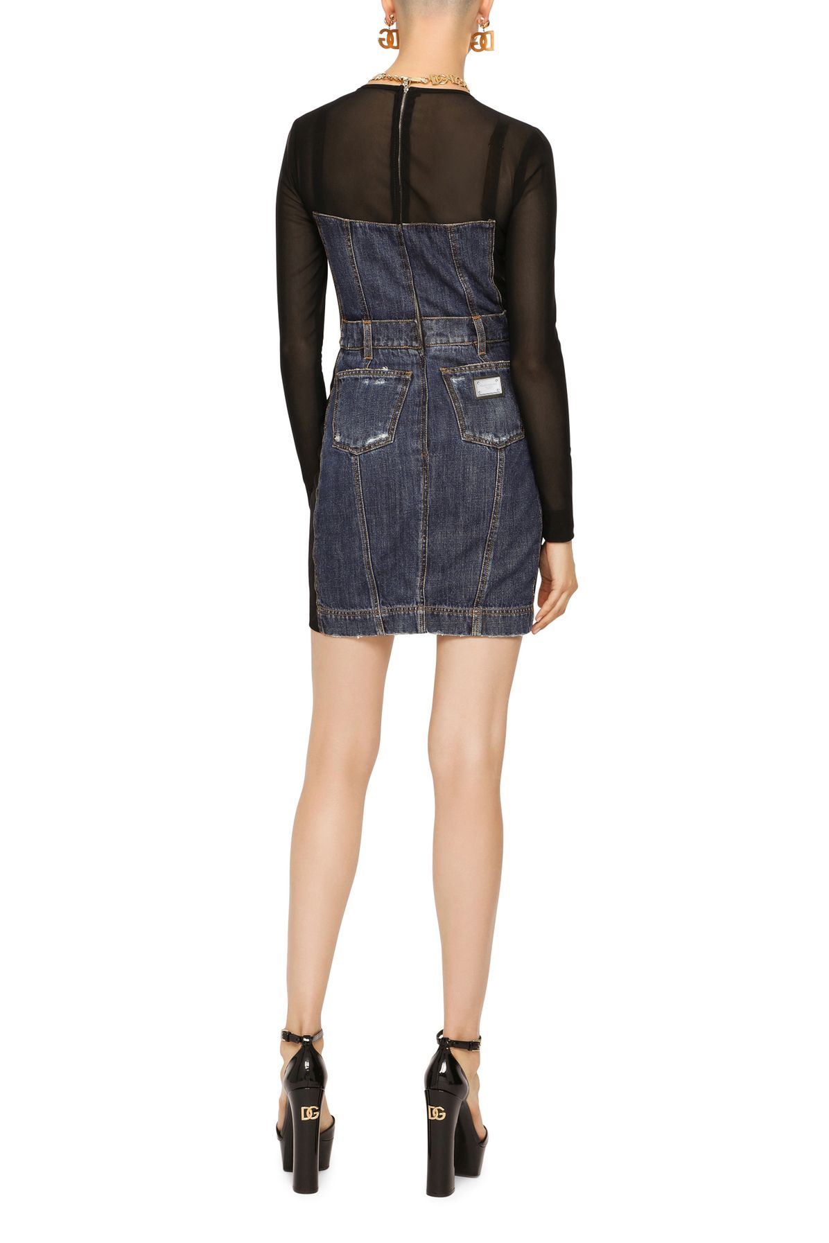 Dolce & Gabbana Short patchwork denim and tulle dress