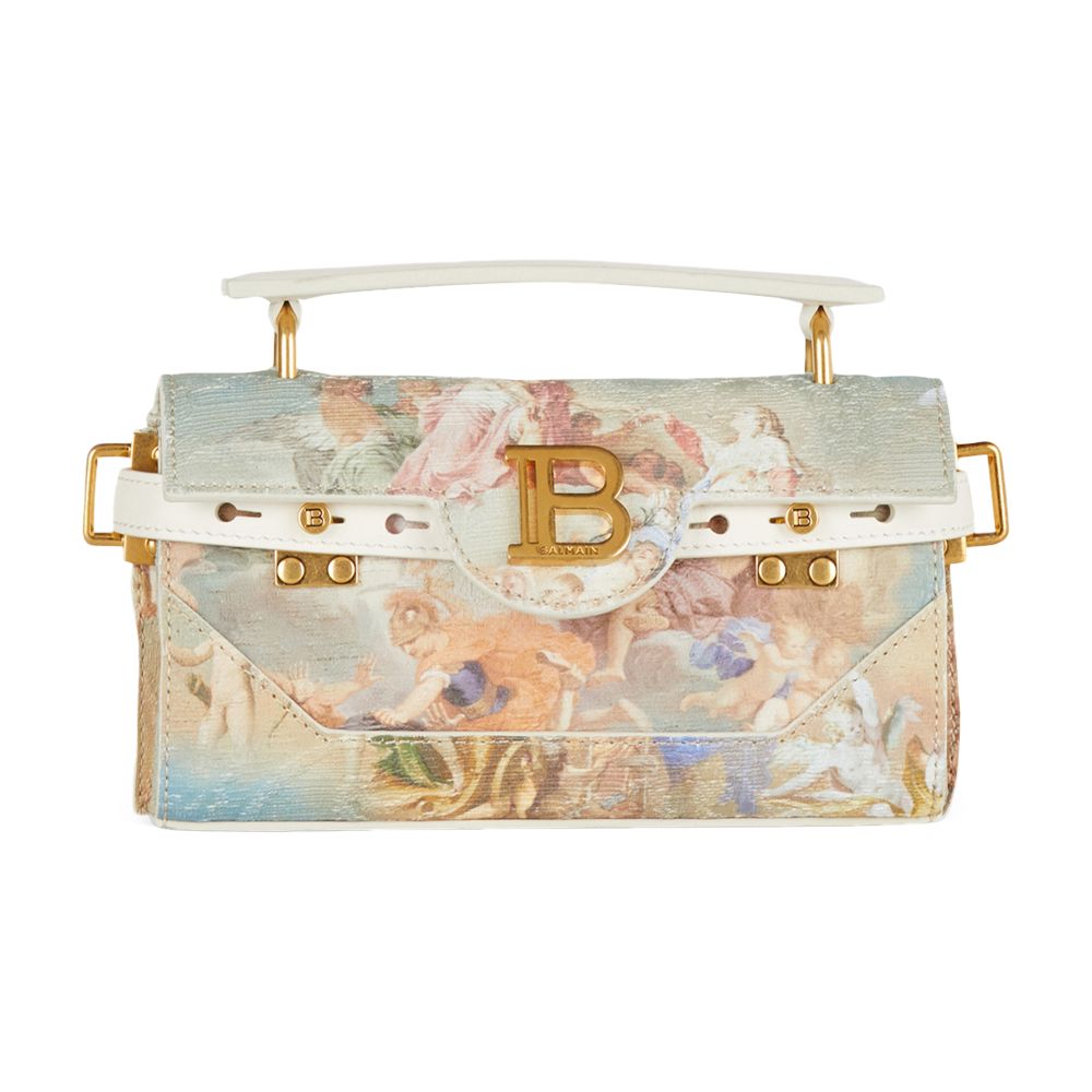 Balmain B-Buzz 19 bag in Sky printed canvas and leather details