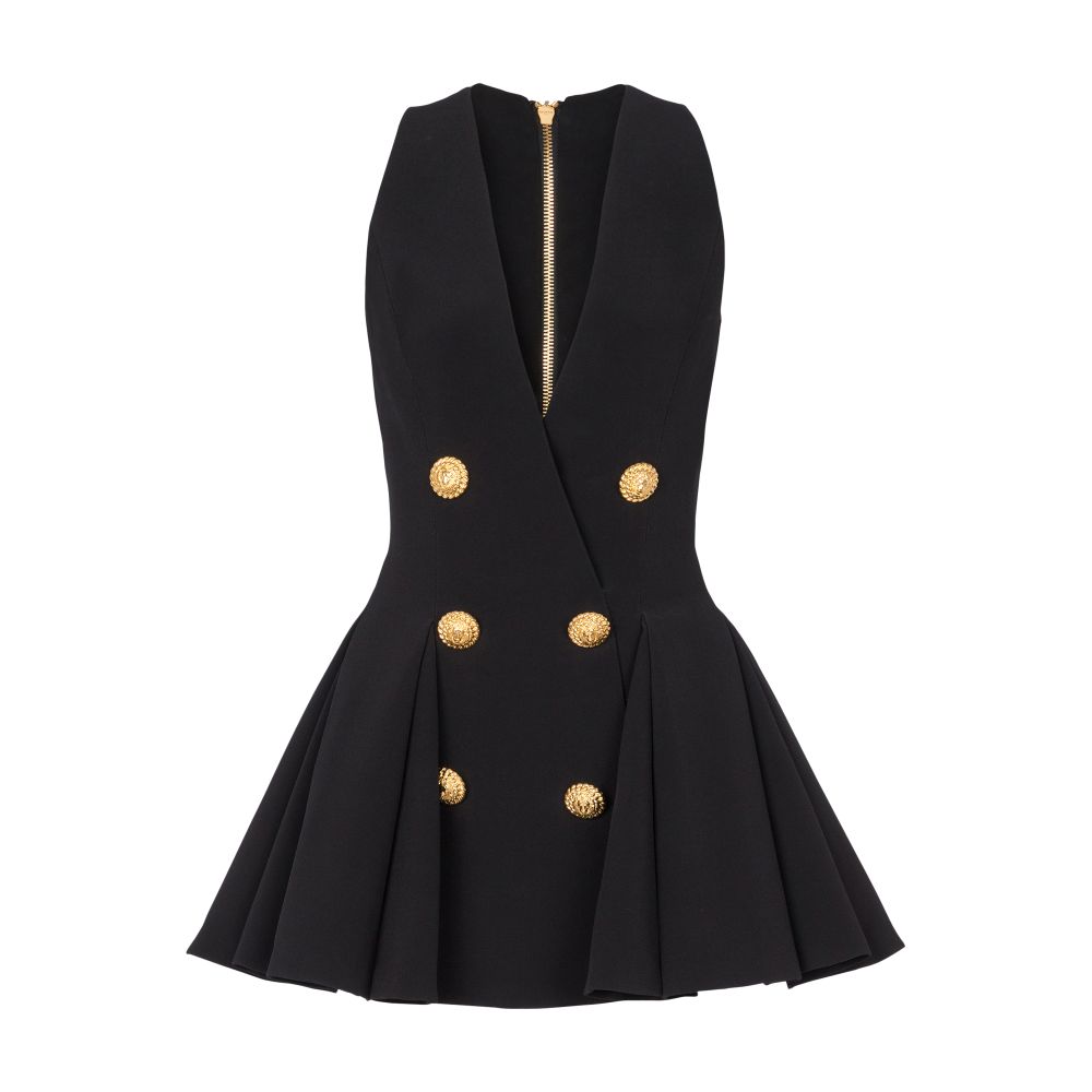 Balmain Flared pleated crêpe dress