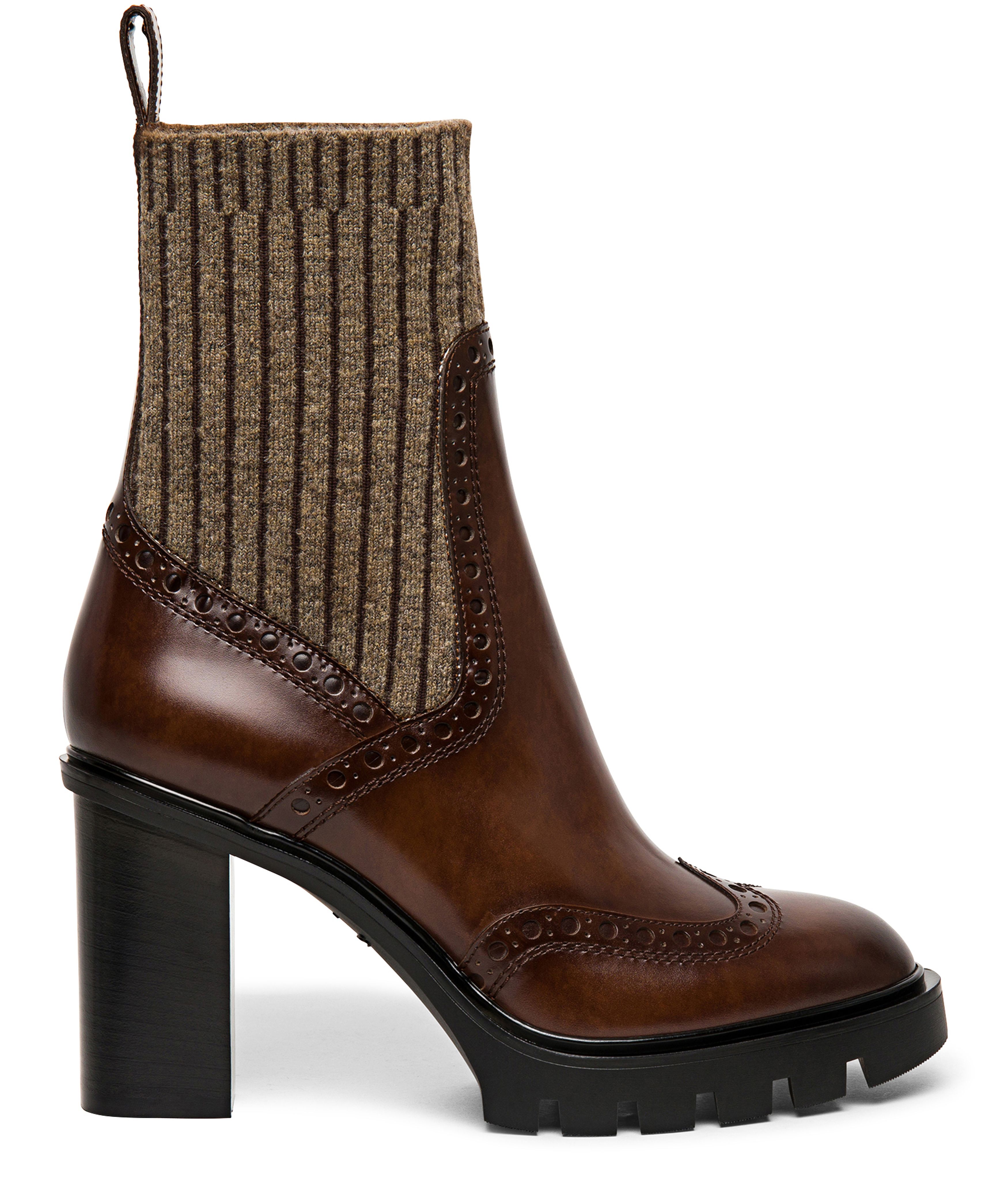 Santoni Leather mid-heel brogue sock boots