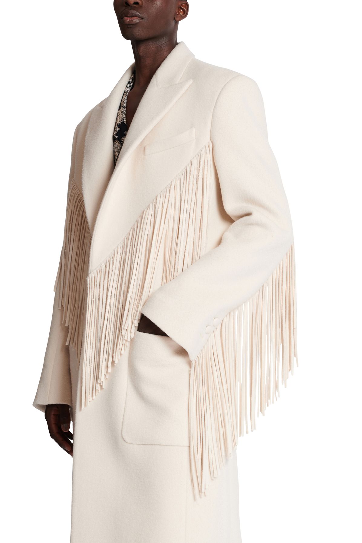 Balmain Long Fringed Wool and Cashmere Unisex Coat