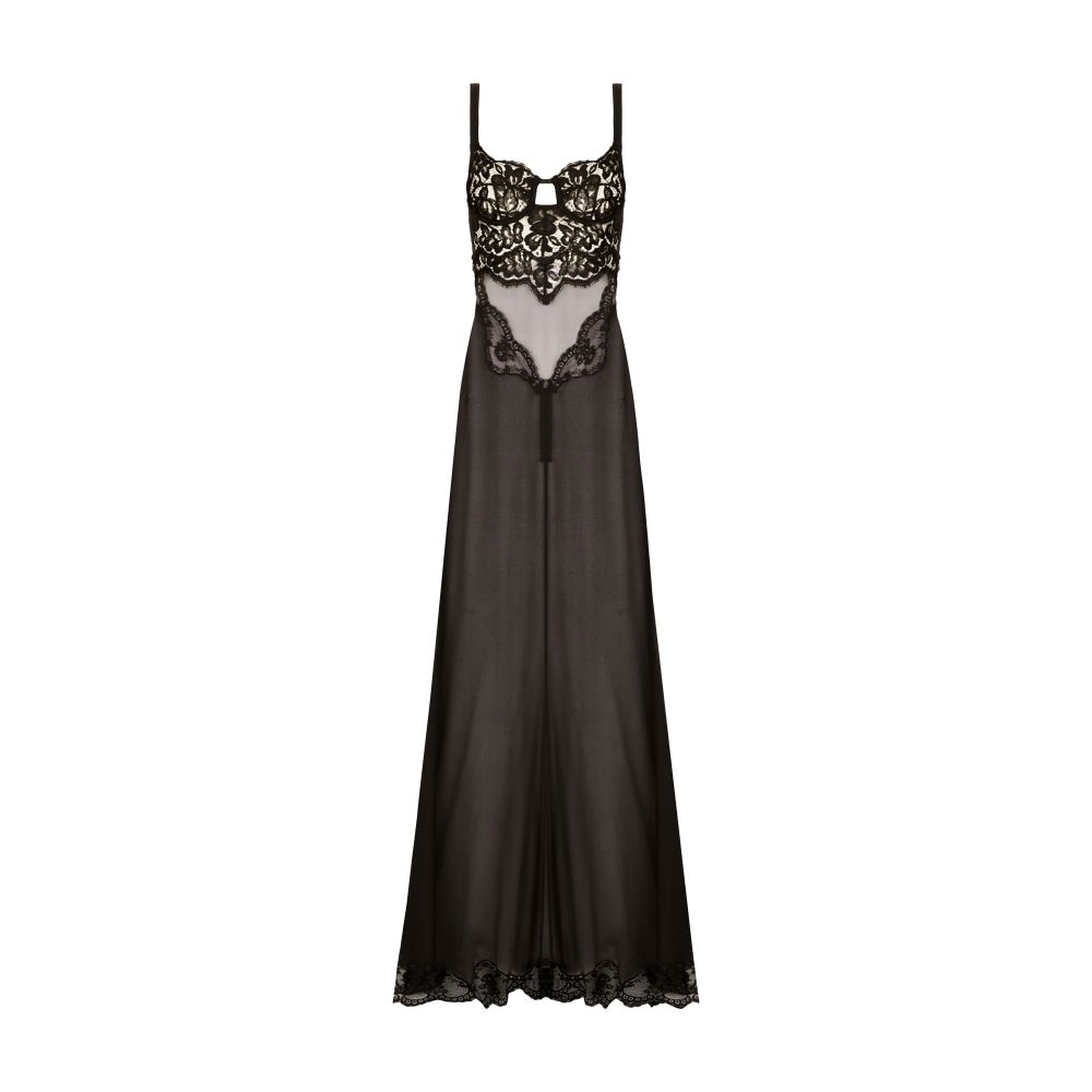 Dolce & Gabbana Long Silk Chiffon Dress With Lace Bodice