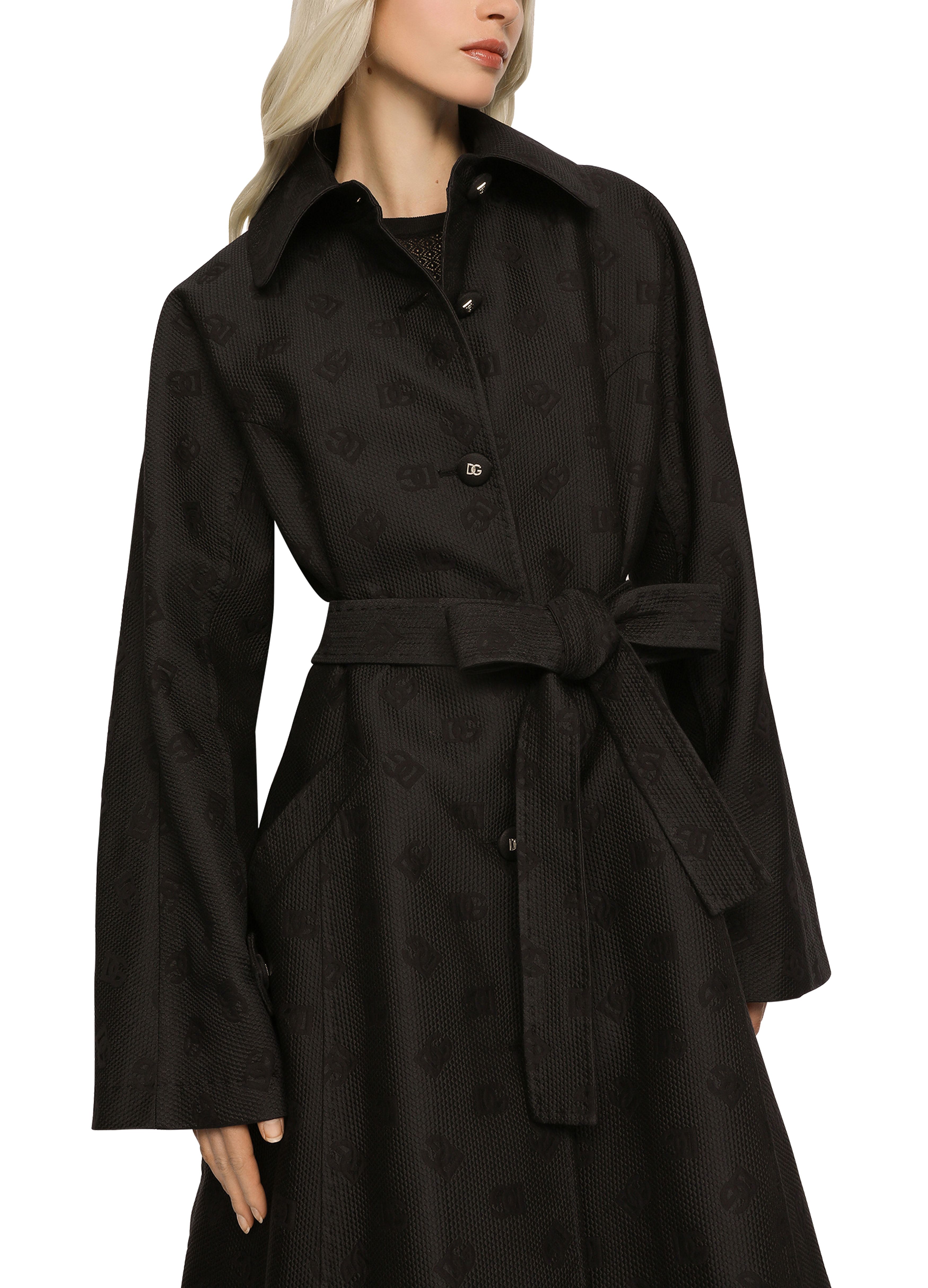 Dolce & Gabbana Belted jacquard coat with DG logo