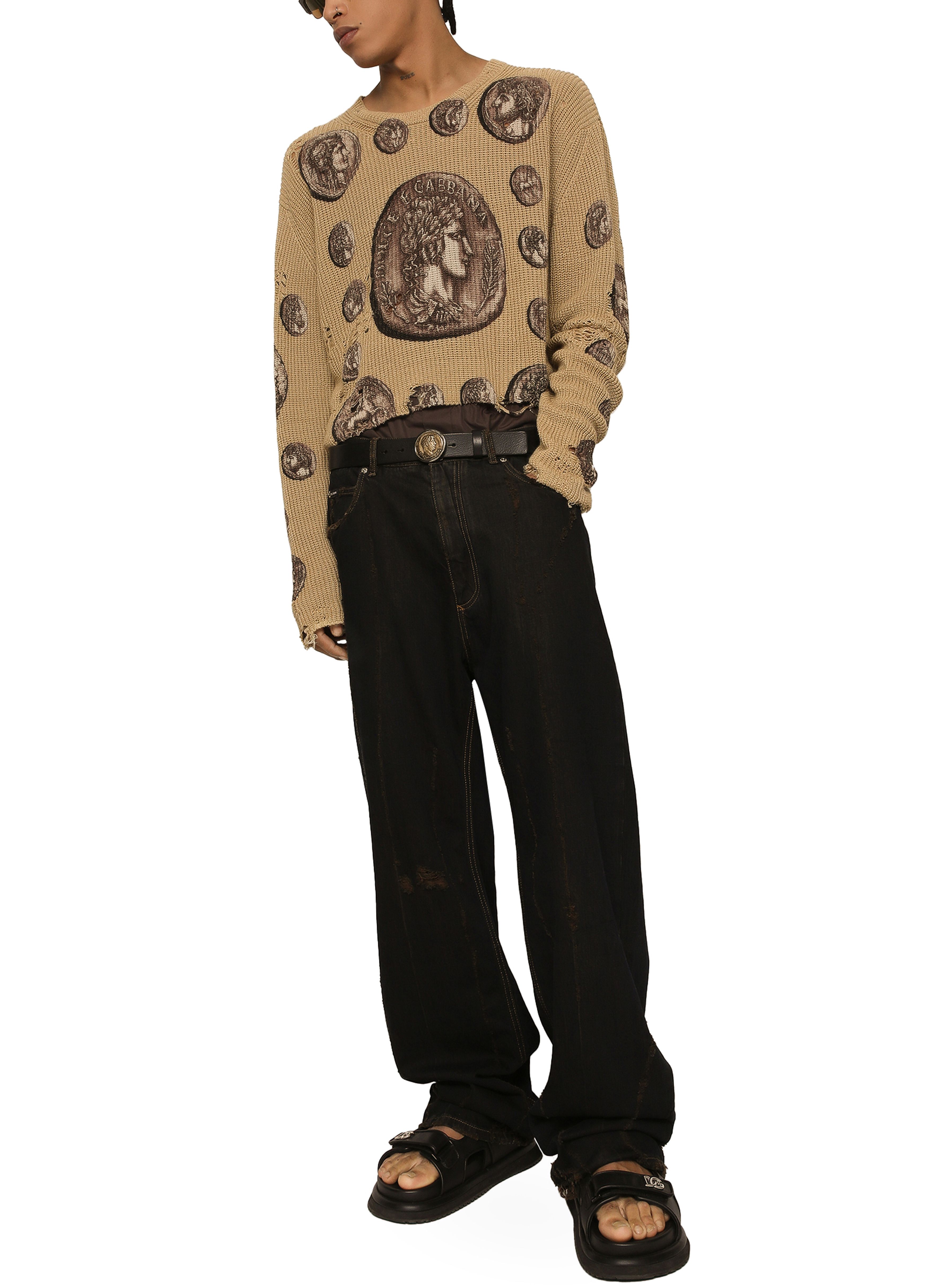 Dolce & Gabbana Linen Crewneck Sweater with Print