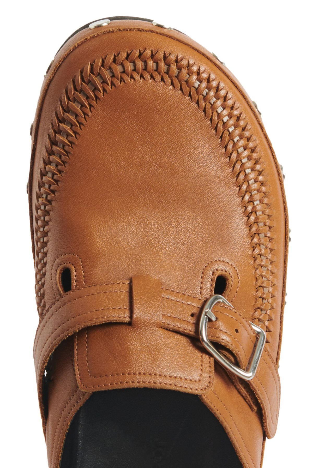  Caramel leather loafer clogs