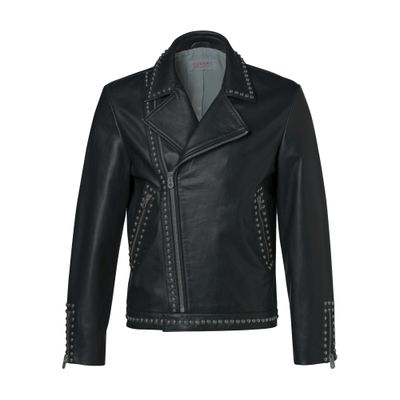  Calfskin leather jacket with studs