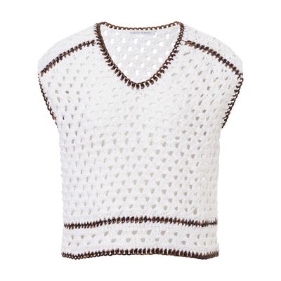 Alberta Ferretti Crochet crop top in linen bands