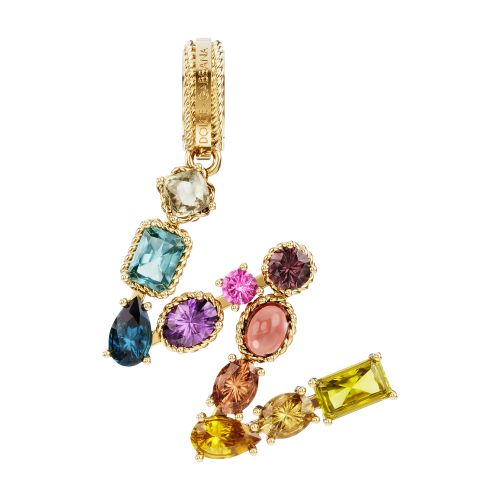 Dolce & Gabbana Rainbow alphabet W 18 kt yellow gold charm with multicolor fine gems