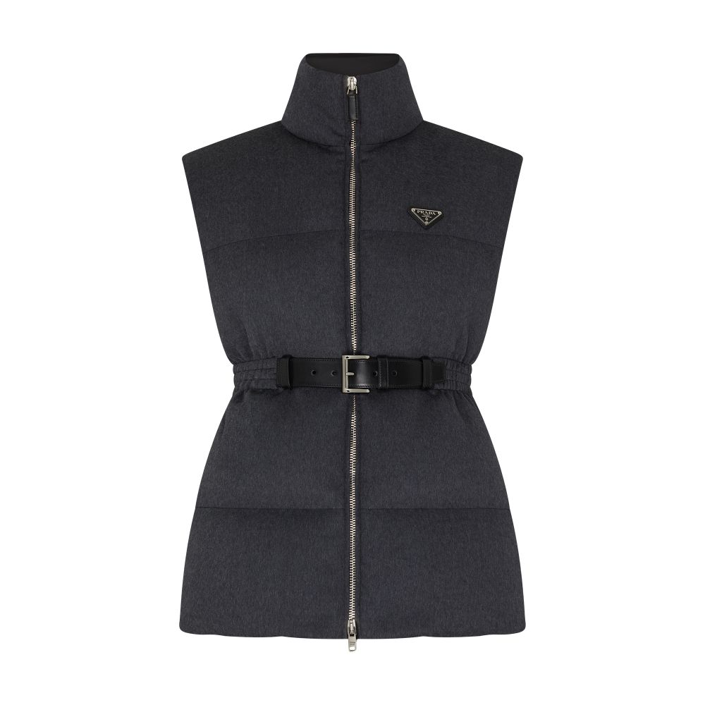 Prada Sleeveless belted puffer jacket