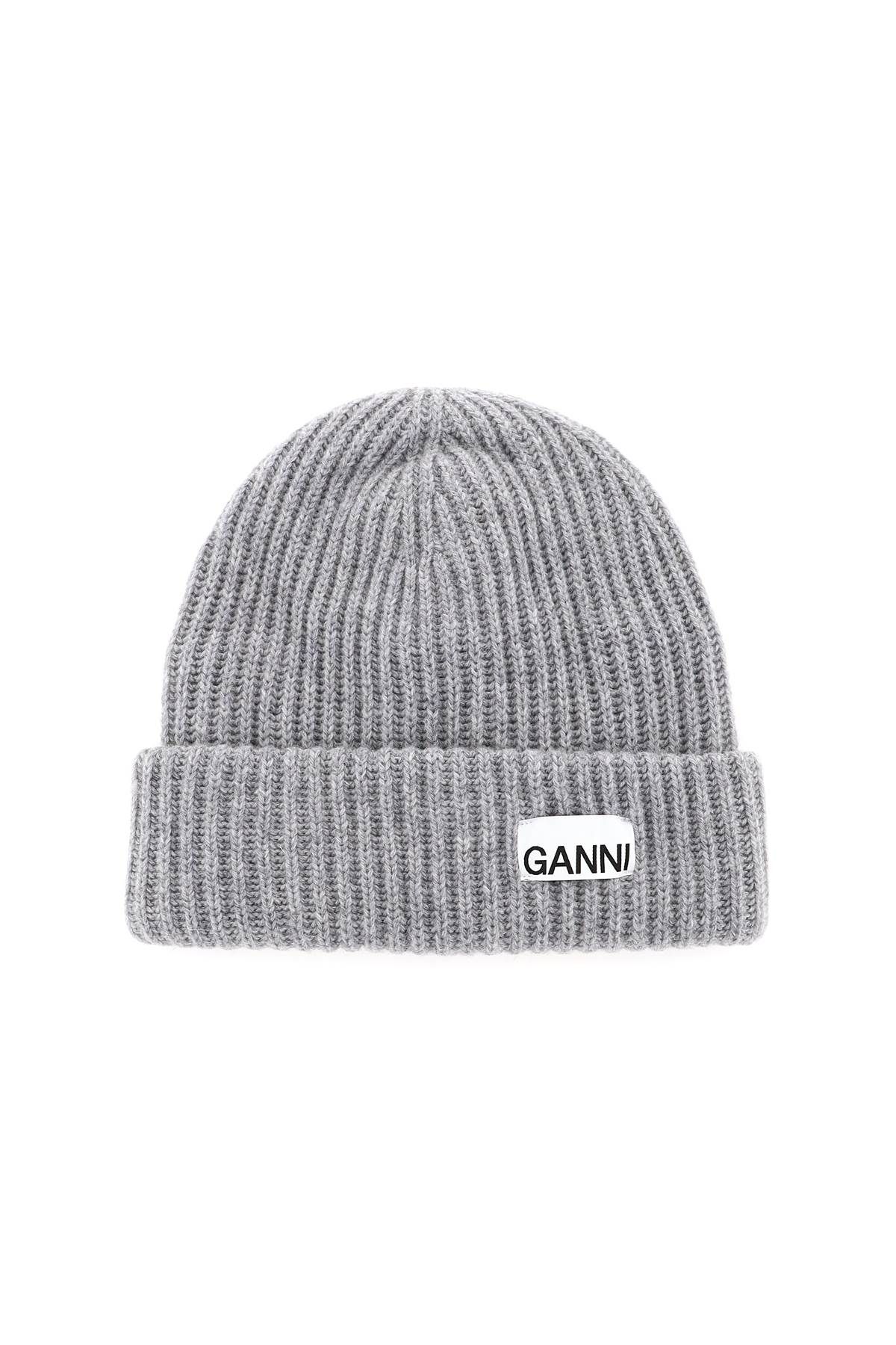 Ganni GANNI beanie hat with logo patch