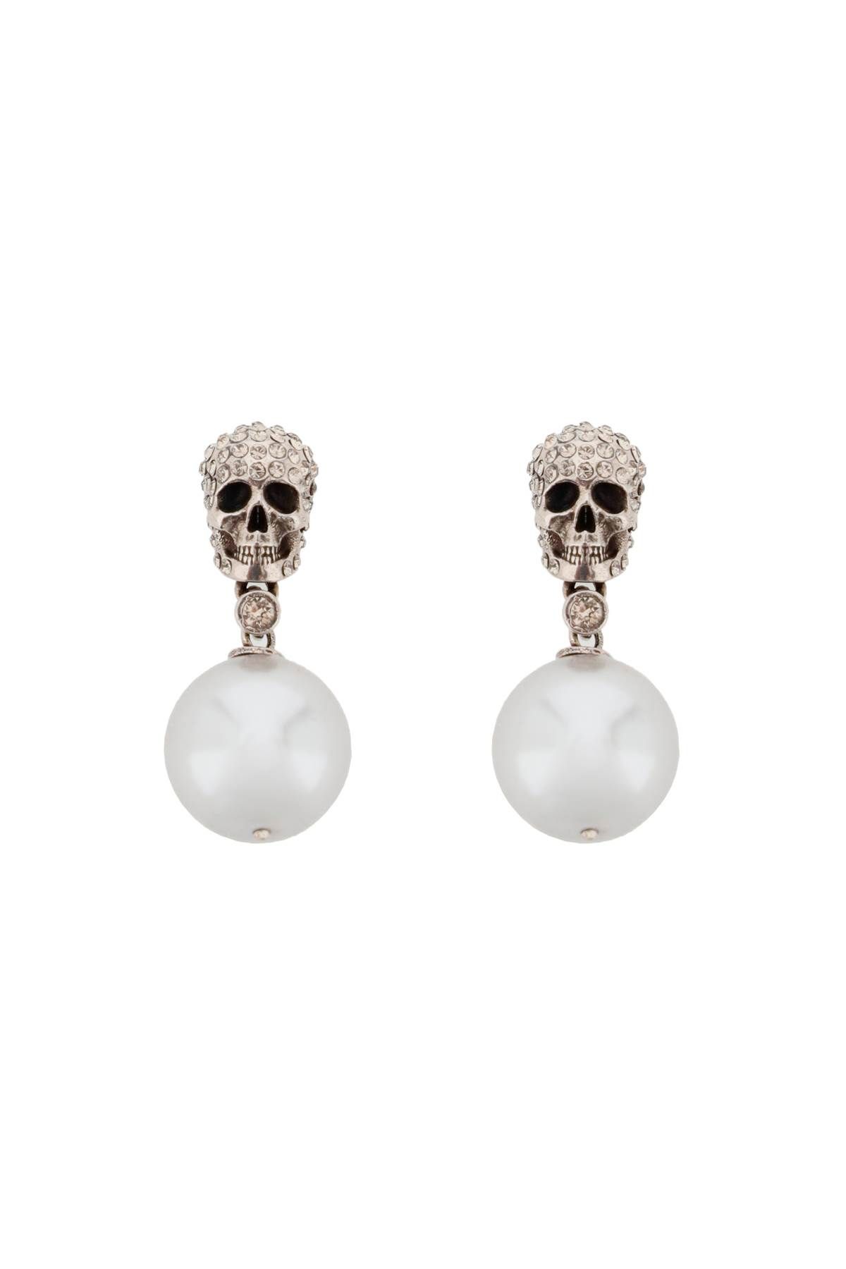 Alexander McQueen ALEXANDER MCQUEEN pearl skull earrings with crystal pavé