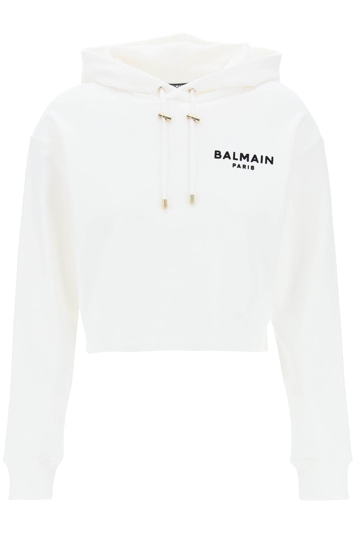 Balmain BALMAIN cropped hoodie with flocked logo