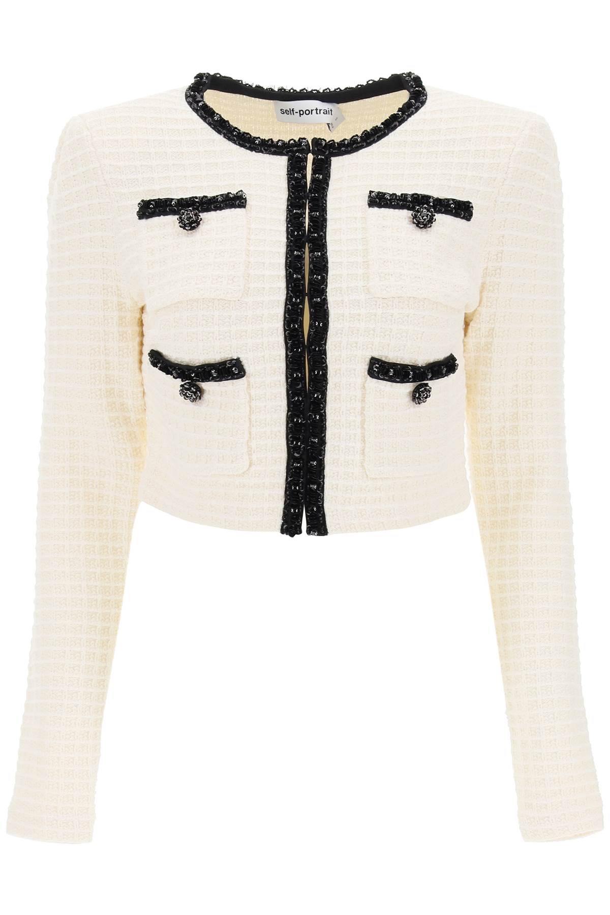  SELF PORTRAIT cropped cardigan with sequin trims