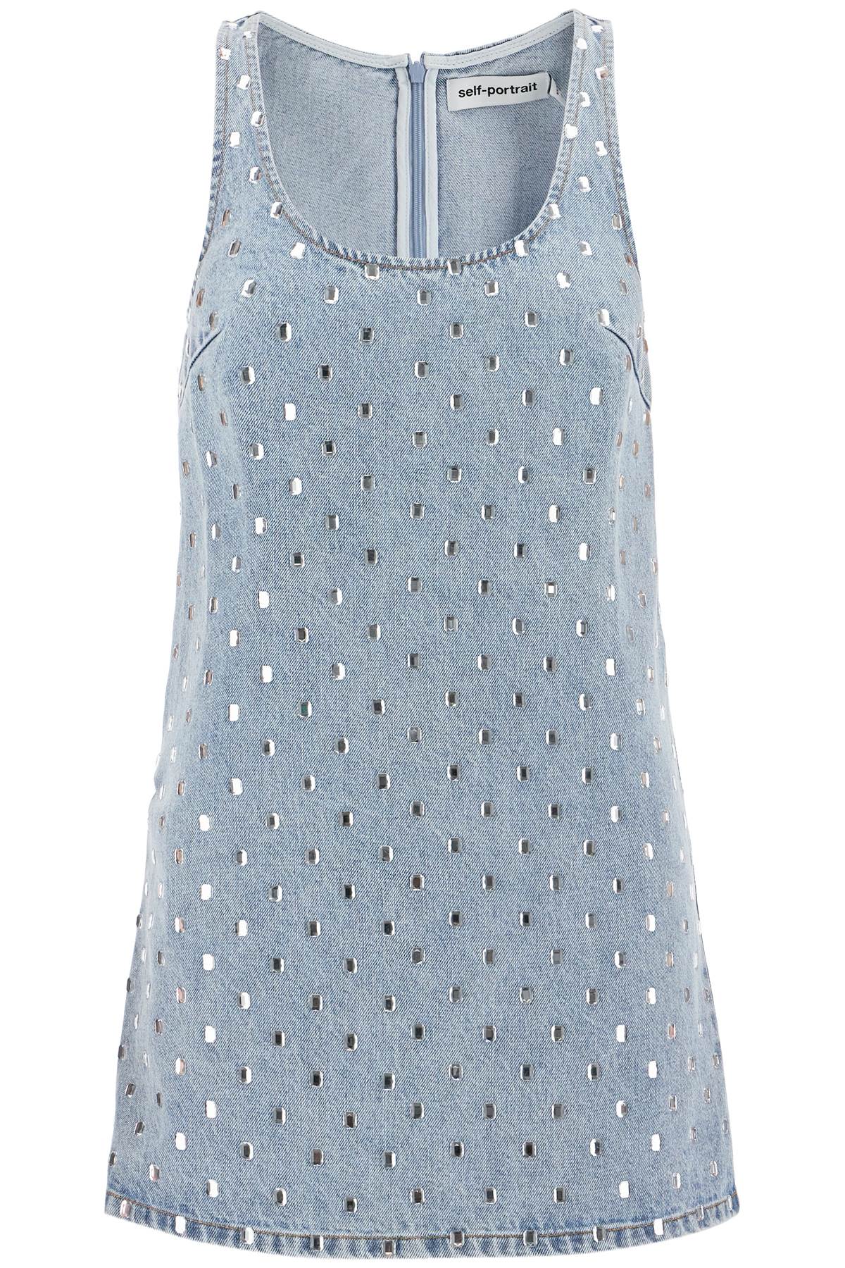  SELF PORTRAIT short denim dress with crystals