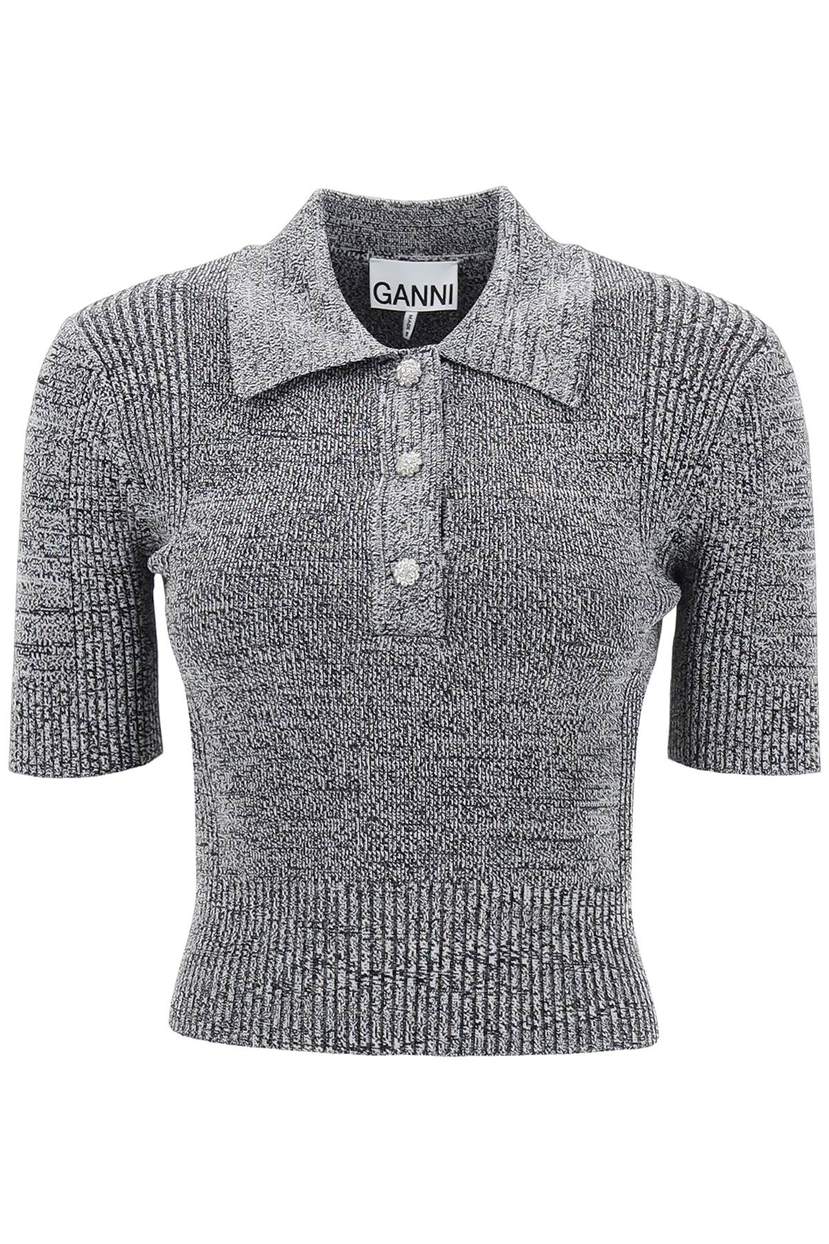 Ganni GANNI stretch knit polo top with jewel buttons