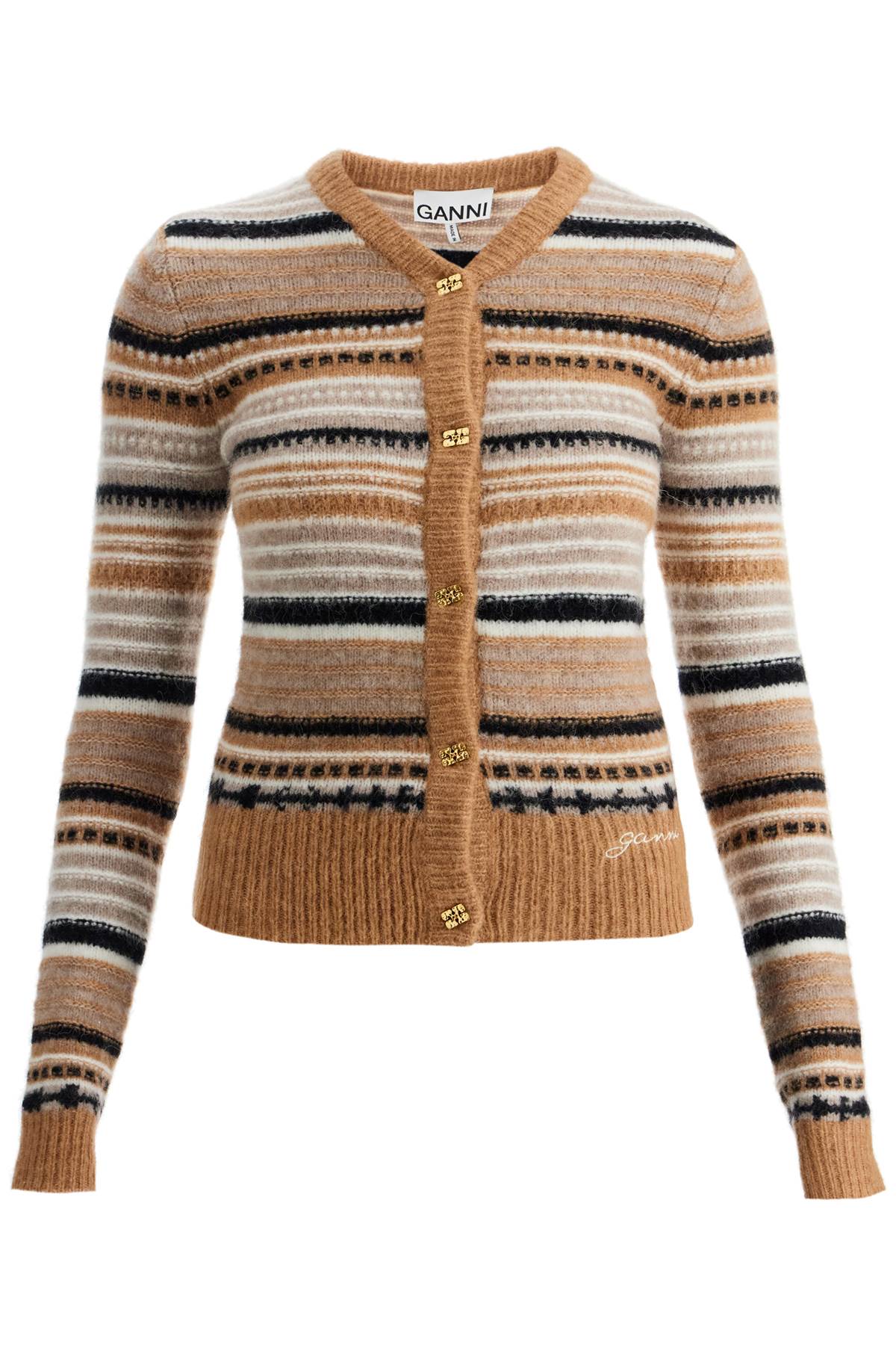 Ganni GANNI soft striped cardigan with fluffy