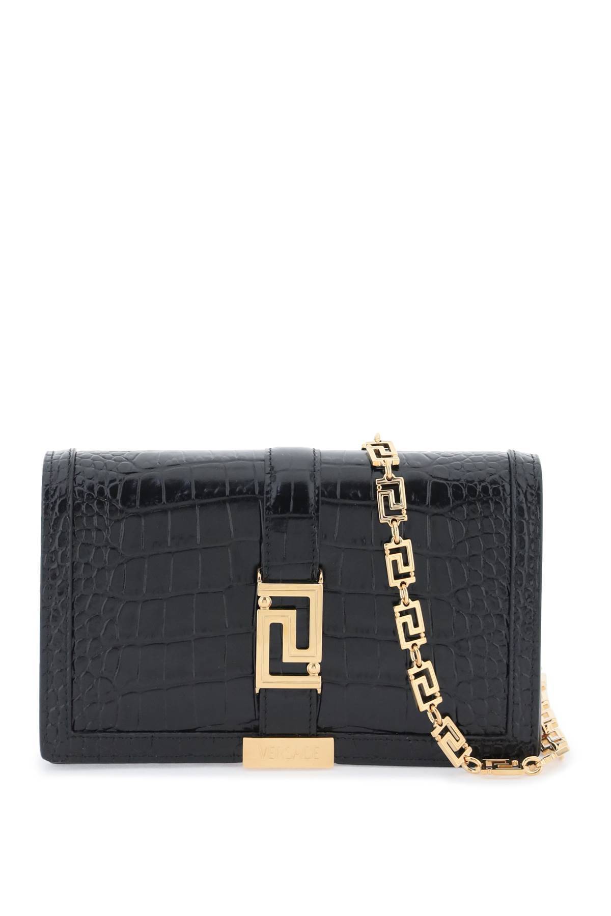 Versace VERSACE croco-embossed leather greca goddes crossbody bag